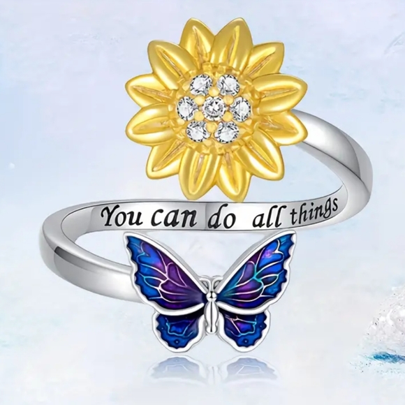 Creative Butterflies And Sunflowers Adjustable Opening Ring Perfect Gift - Picture 1 of 7